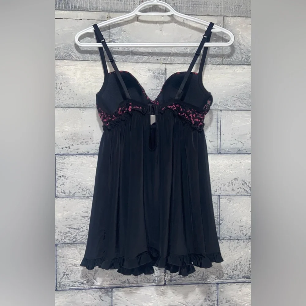 La Senza Babydoll Lingerie Dress Black/Pink Medium Ruffled Hem - Picture 5 of 7